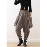 Fall  retro large size warm knitted brown plaid Harlan bloomers