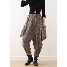 Fall  retro large size warm knitted brown plaid Harlan bloomers