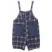 Loose Blue Pockets Plaid Cotton Jeans Jumpsuit Shorts