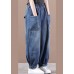 Fashion Denim Blue Elastic Waist Pockets Patchwork Cotton Harem Pants Fall