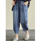 Women's Loose Lace-up Casual Oversized White and Blue Thin Jeans