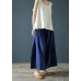 Literary linen navy blue cropped trousers and pants national style