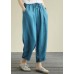 Blue loose casual plus size lace hemp cropped pants