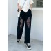 Summer high waist thin big pants women black butterfly pattern Harlan casual trousers