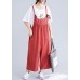 new red casual wide leg pants loose thin fashion straps jumpsuit