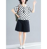 white dotted casual blended pullover and black elastic waist shorts