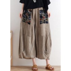 2021 summer original design linen nude patch retro wide-leg pants