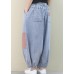 Italian women pants denim blue pattern elastic waist patchwork green trousers