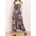 Organic Cotton Sleeveless Fun Vintage Cotton Print Drawstring Loose Jumpsuit