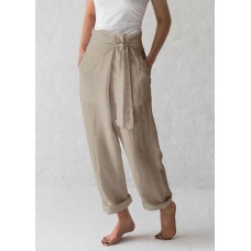 Simple Nude Linen Pants Tie Waist