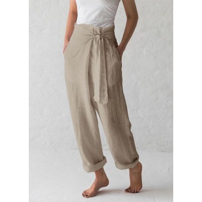 Simple Nude Linen Pants Tie Waist